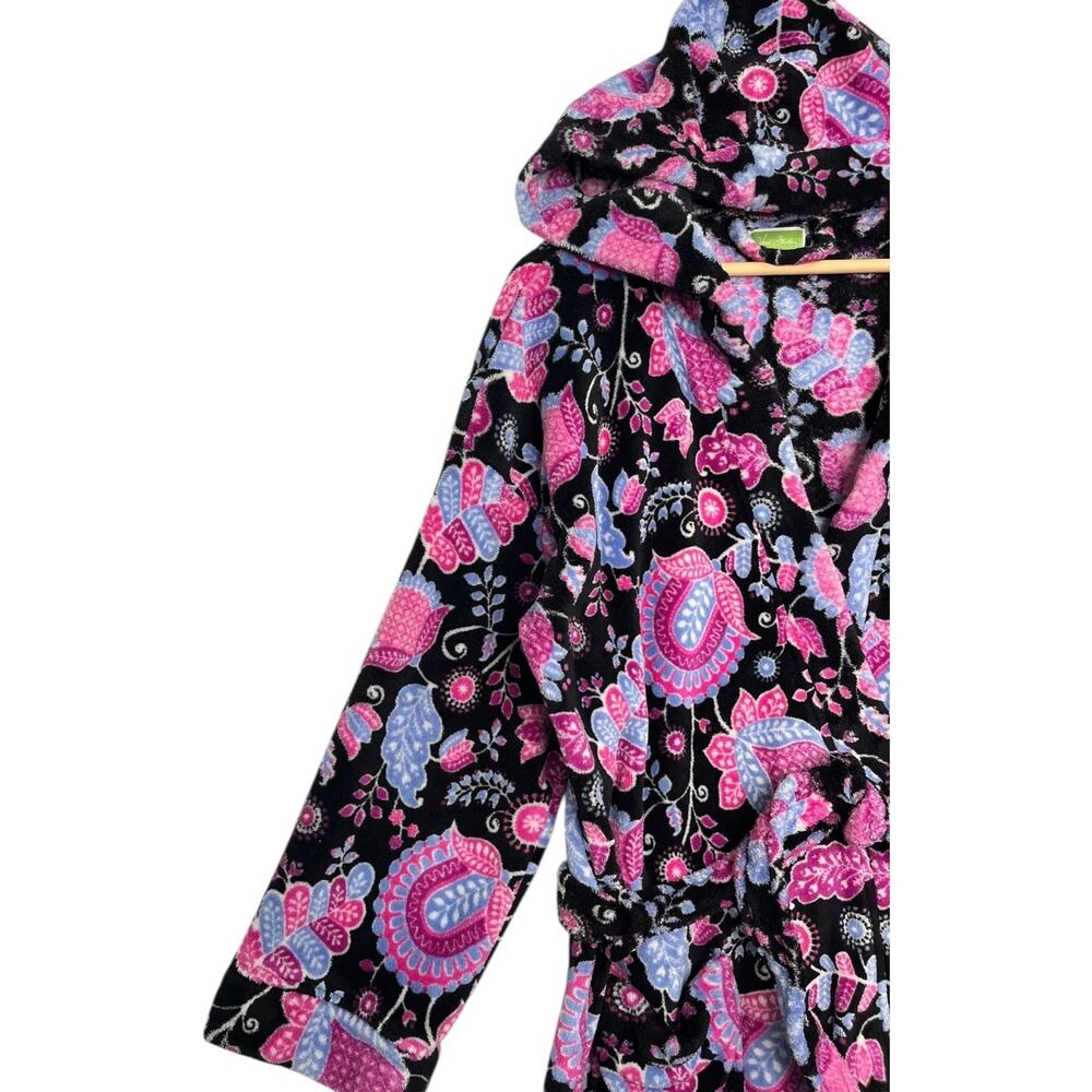 Vera Bradley Robe Womens Small Medium Black Alpine Floral Hoodie Plush Fleece - Picture 3 of 9